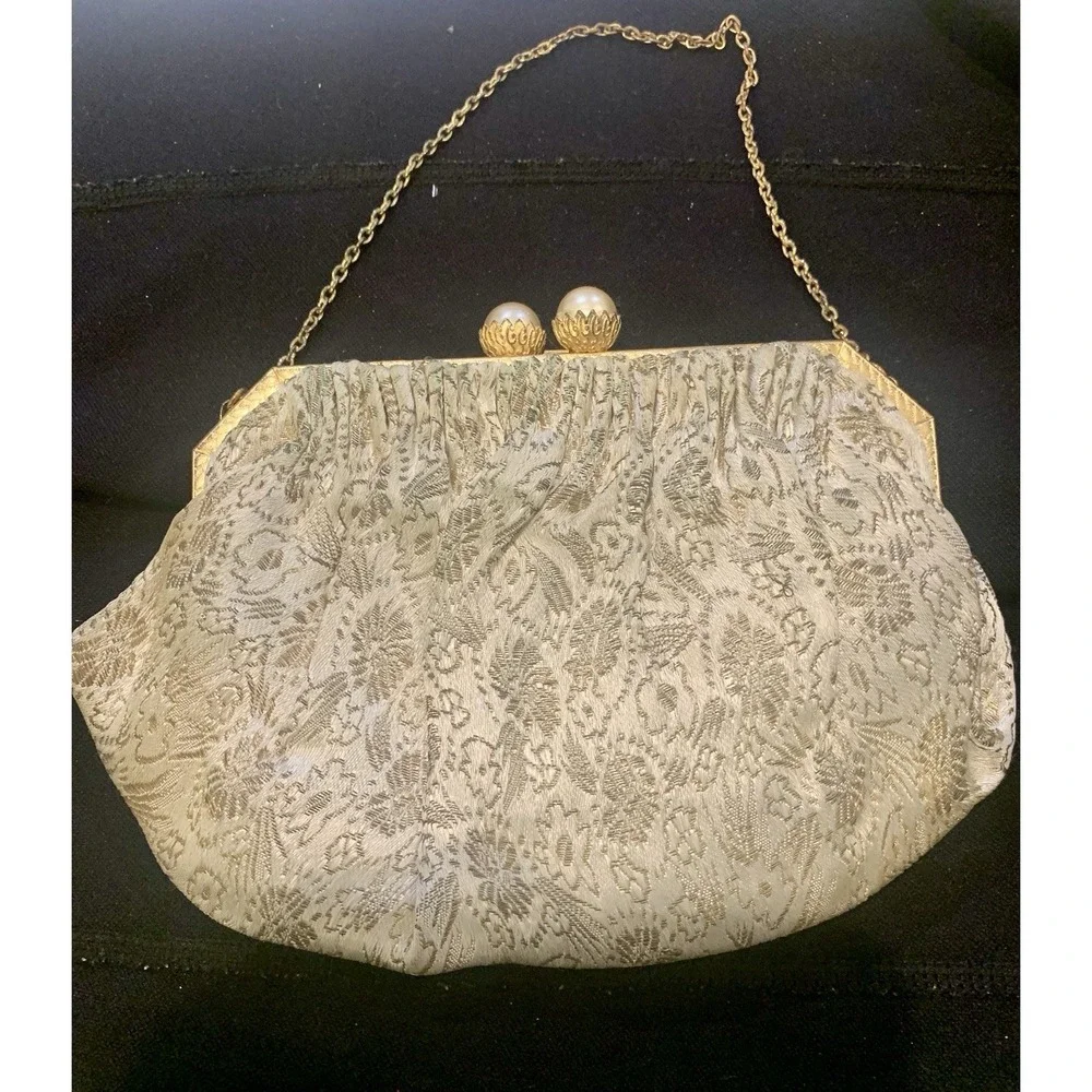 Vintage Brocade Evening Bag Made In France For Salisburys With Vintage Mirror